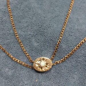 Victorian Antique Side Gold Filled Necklace, Red and White CZs, 50" Chain